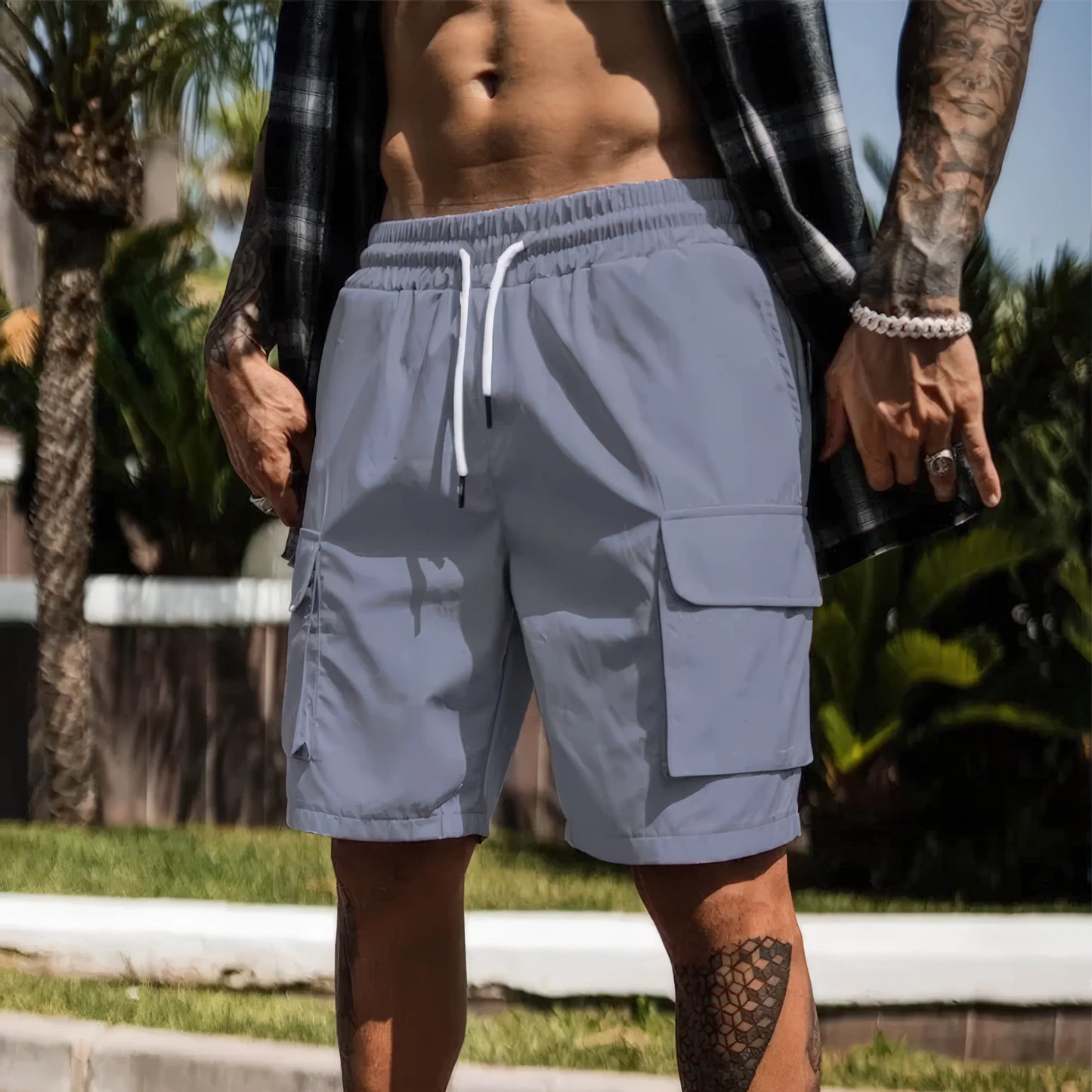 Men's Quick-Dry Athletic Shorts with Zipper Pockets