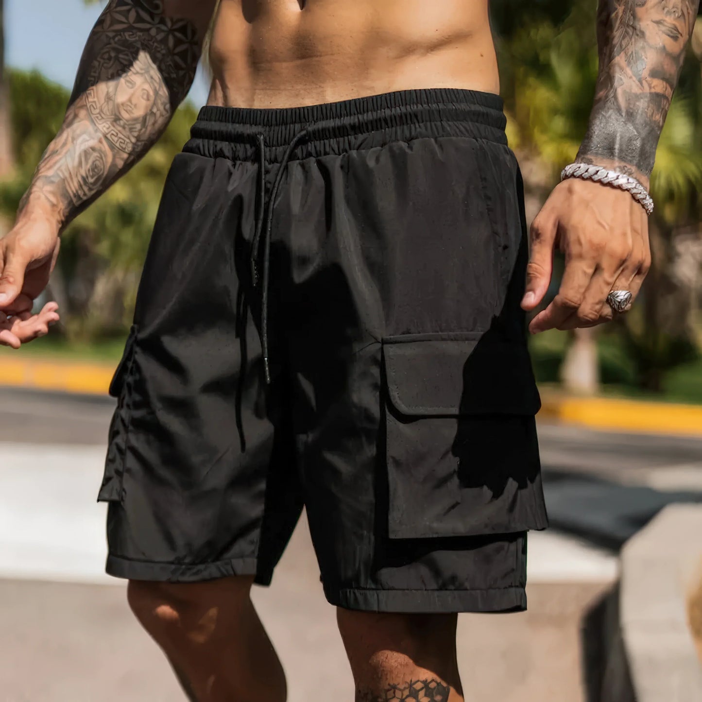 Men's Quick-Dry Athletic Shorts with Zipper Pockets