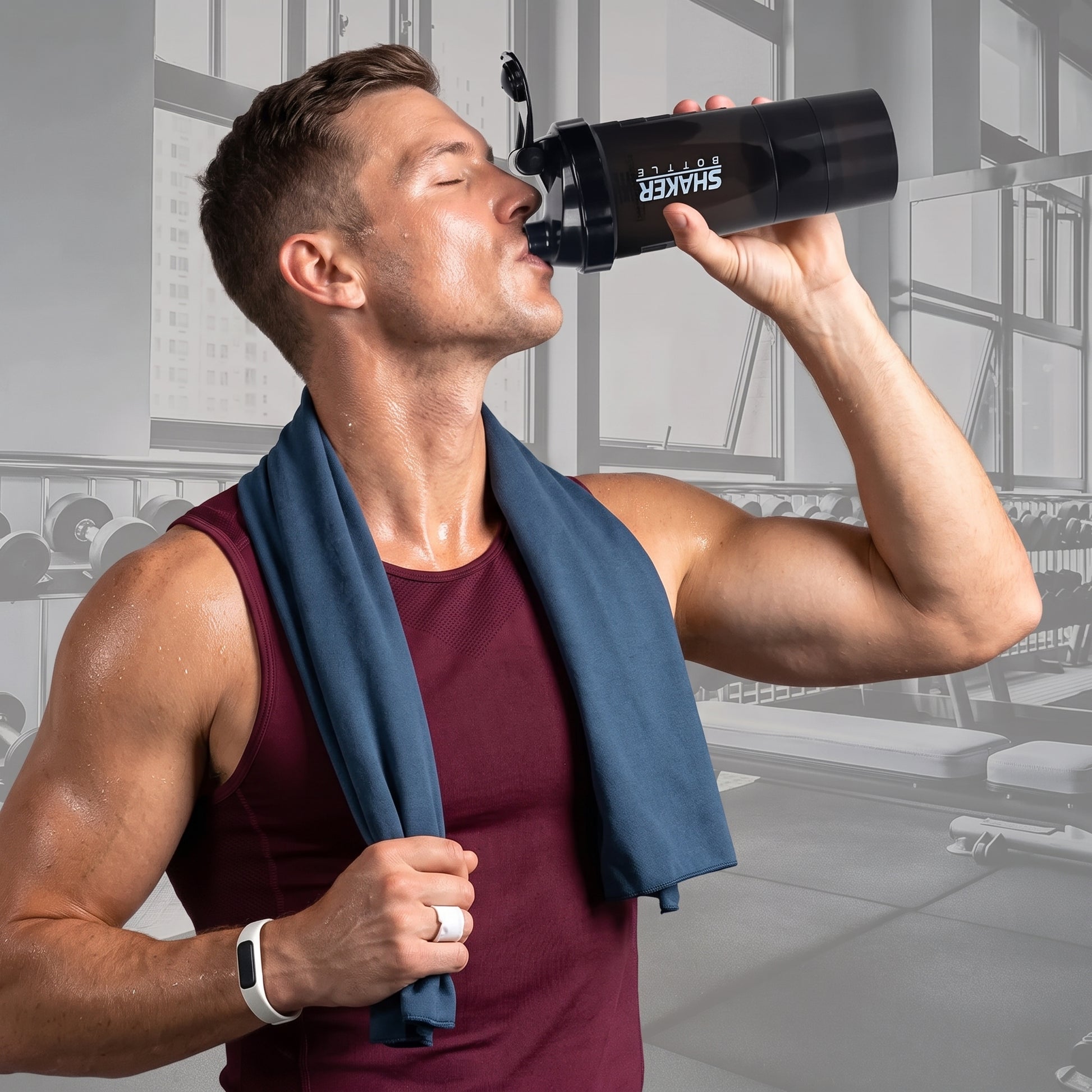 Botella Shaker Premium de 3 Compartimentos para Proteínas y Suplementos, Vaso Mezclador Antifugas con Mezclador para Gimnasio, Fitness y Culturismo