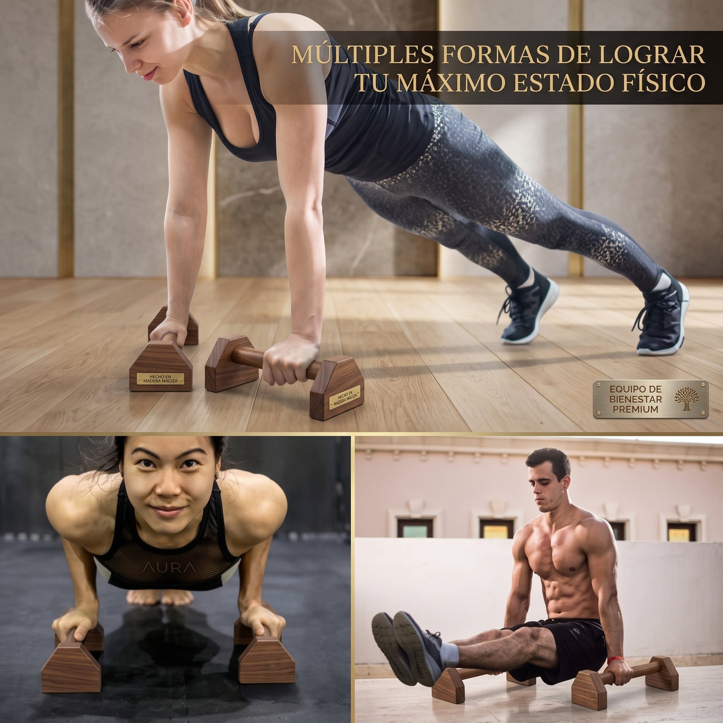 Barras para Flexiones Premium de Madera Maciza con Base Antideslizante, Paralelas para Calistenia, Entrenamiento de Fuerza, Cross Training y Fitness en Casa