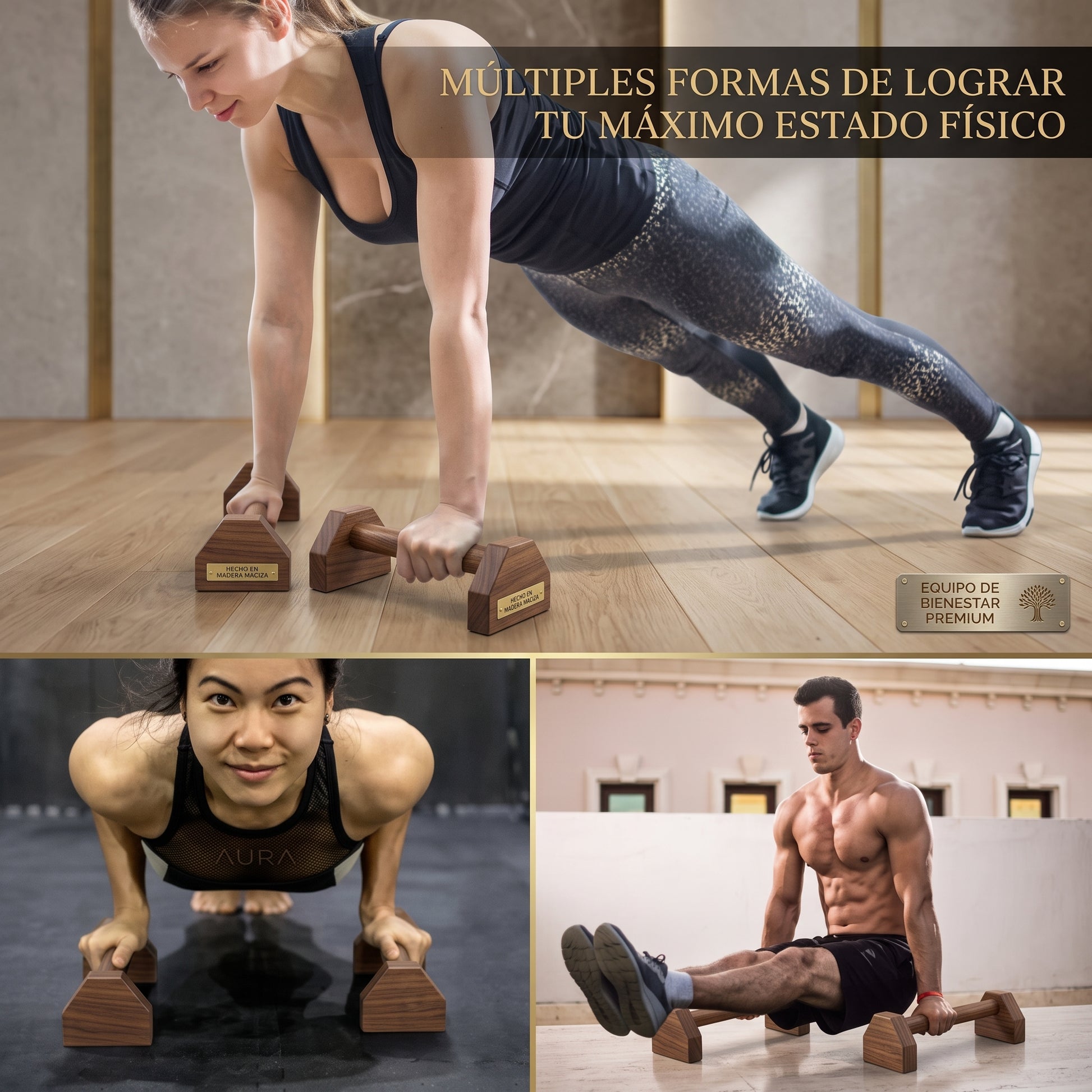Barras para Flexiones Premium de Madera Maciza con Base Antideslizante, Paralelas para Calistenia, Entrenamiento de Fuerza, Cross Training y Fitness en Casa