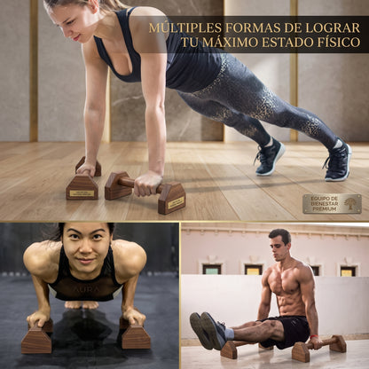 Barras para Flexiones Premium de Madera Maciza con Base Antideslizante, Paralelas para Calistenia, Entrenamiento de Fuerza, Cross Training y Fitness en Casa