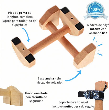 Barras para Flexiones Premium de Madera Maciza con Base Antideslizante, Paralelas para Calistenia, Entrenamiento de Fuerza, Cross Training y Fitness en Casa