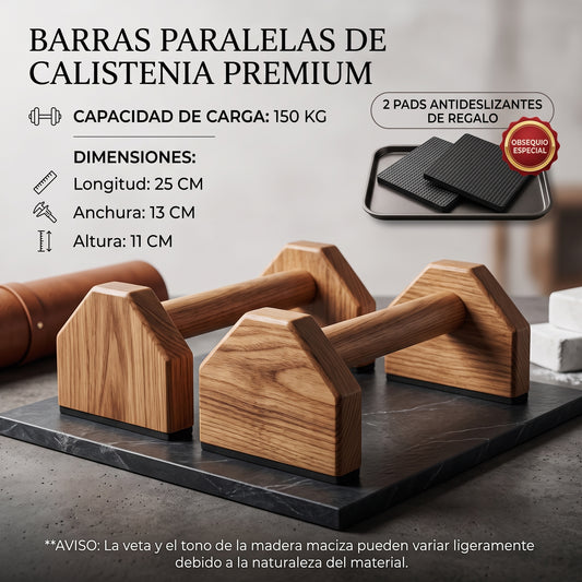 Barras para Flexiones Premium de Madera Maciza con Base Antideslizante, Paralelas para Calistenia, Entrenamiento de Fuerza, Cross Training y Fitness en Casa