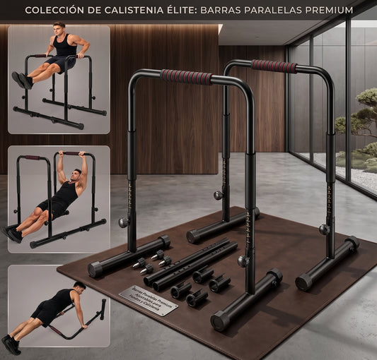 Barras Paralelas Premium Ajustables para Fondos y Calistenia, Estación de Entrenamiento de Fuerza 2 en 1, Soporta hasta 540 kg, 9 Niveles de Altura para Gimnasio en Casa