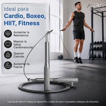 Speed Pro Jump Rope — Cuerda de Salto Profesional con Cable de Acero Ajustable y Mangos de Aluminio