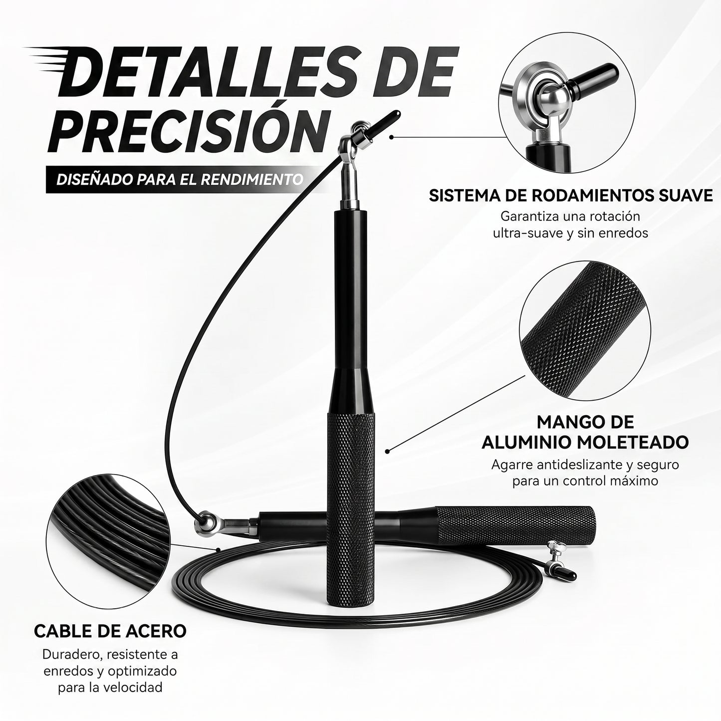 Speed Pro Jump Rope — Cuerda de Salto Profesional con Cable de Acero Ajustable y Mangos de Aluminio