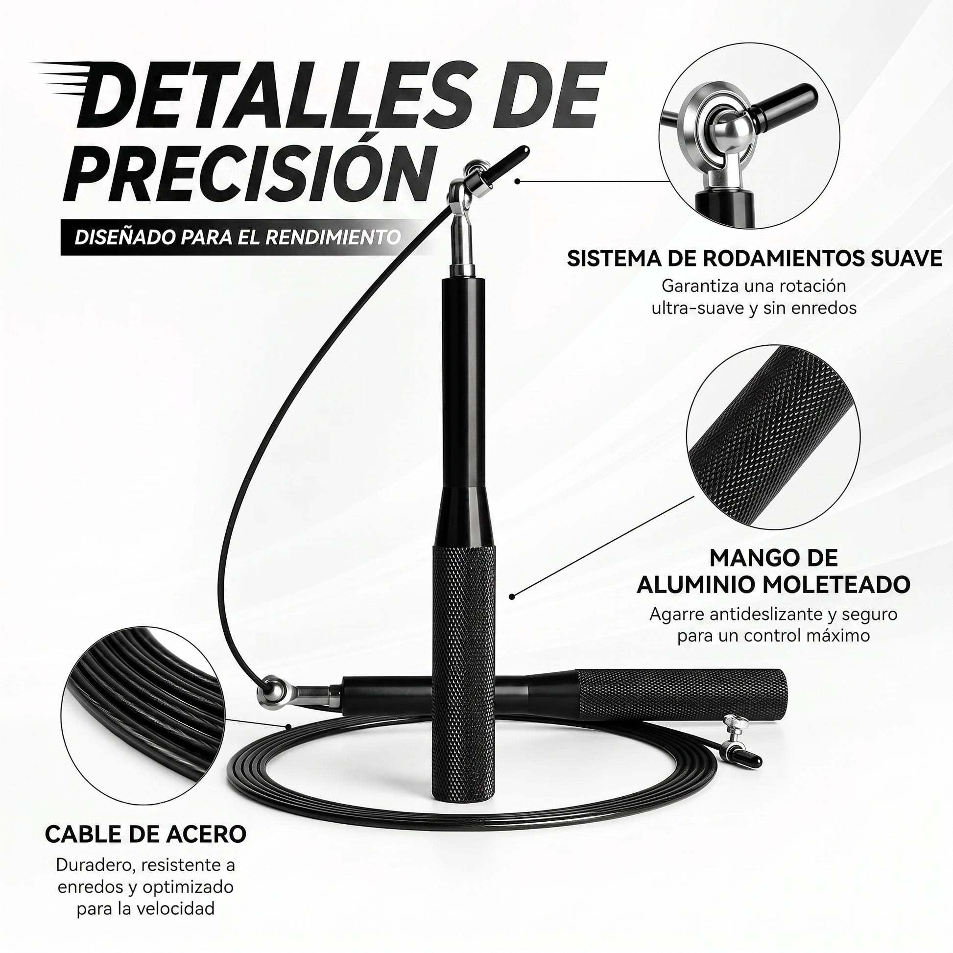 Speed Pro Jump Rope — Cuerda de Salto Profesional con Cable de Acero Ajustable y Mangos de Aluminio