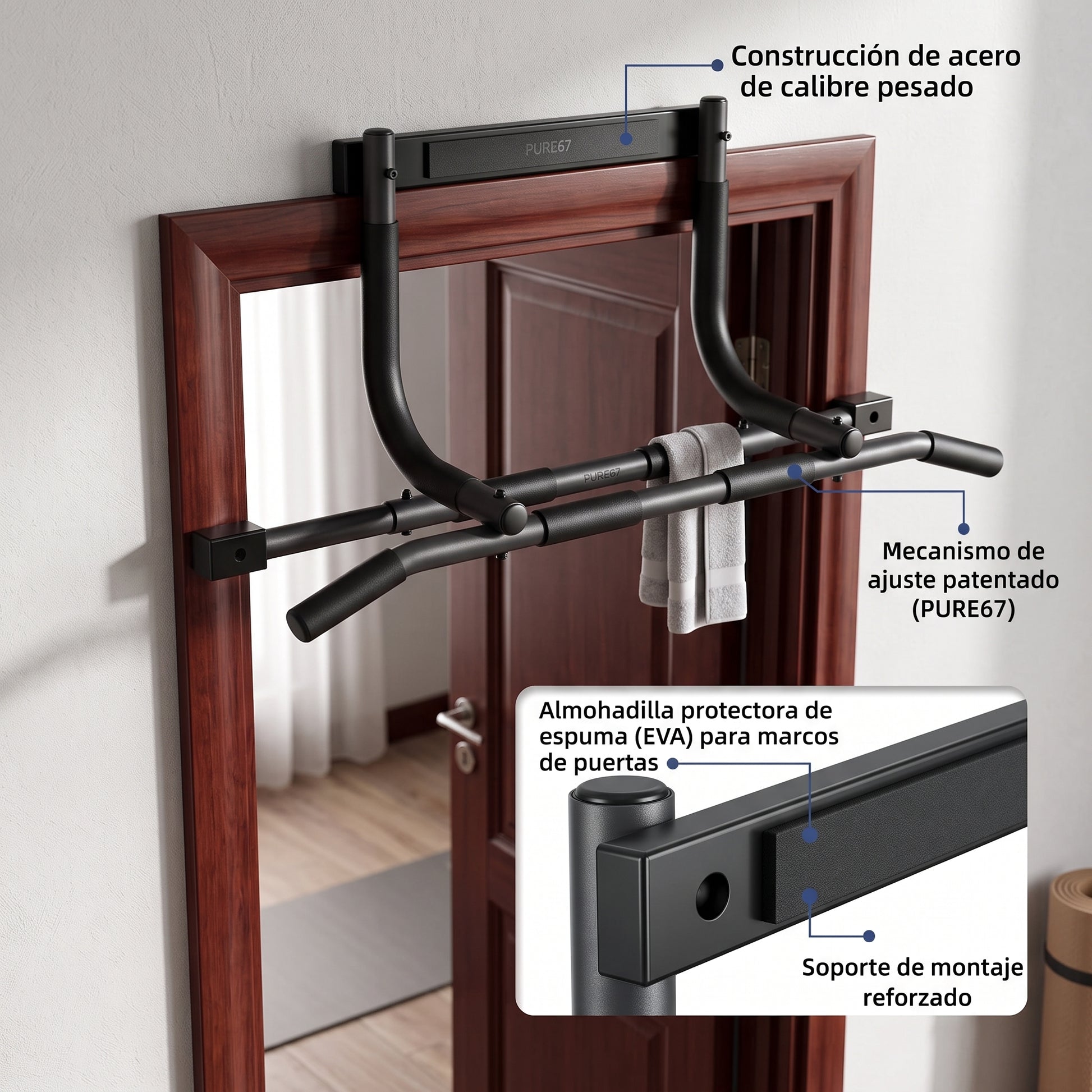 Barra de Dominadas para Puerta Ajustable PURE67 | Gimnasio en Casa