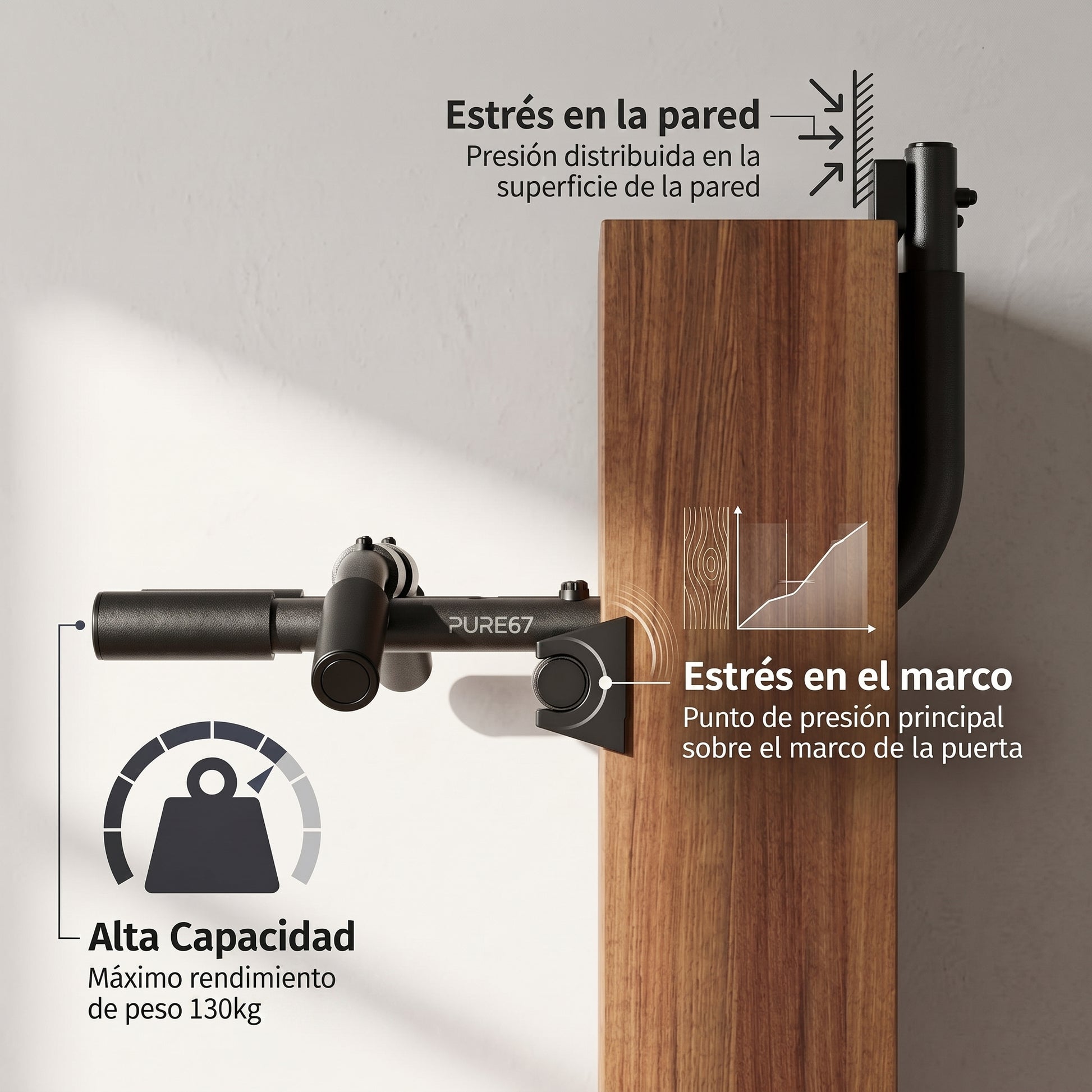Barra de Dominadas para Puerta Ajustable PURE67 | Gimnasio en Casa