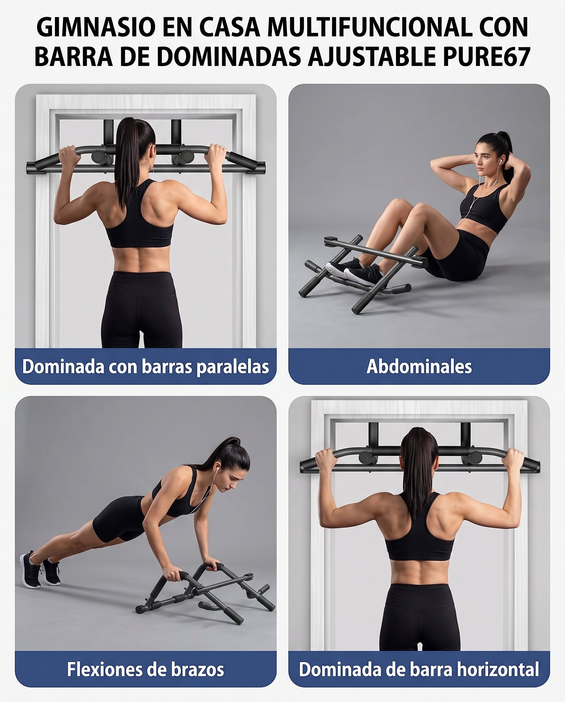 Barra de Dominadas para Puerta Ajustable PURE67 | Gimnasio en Casa