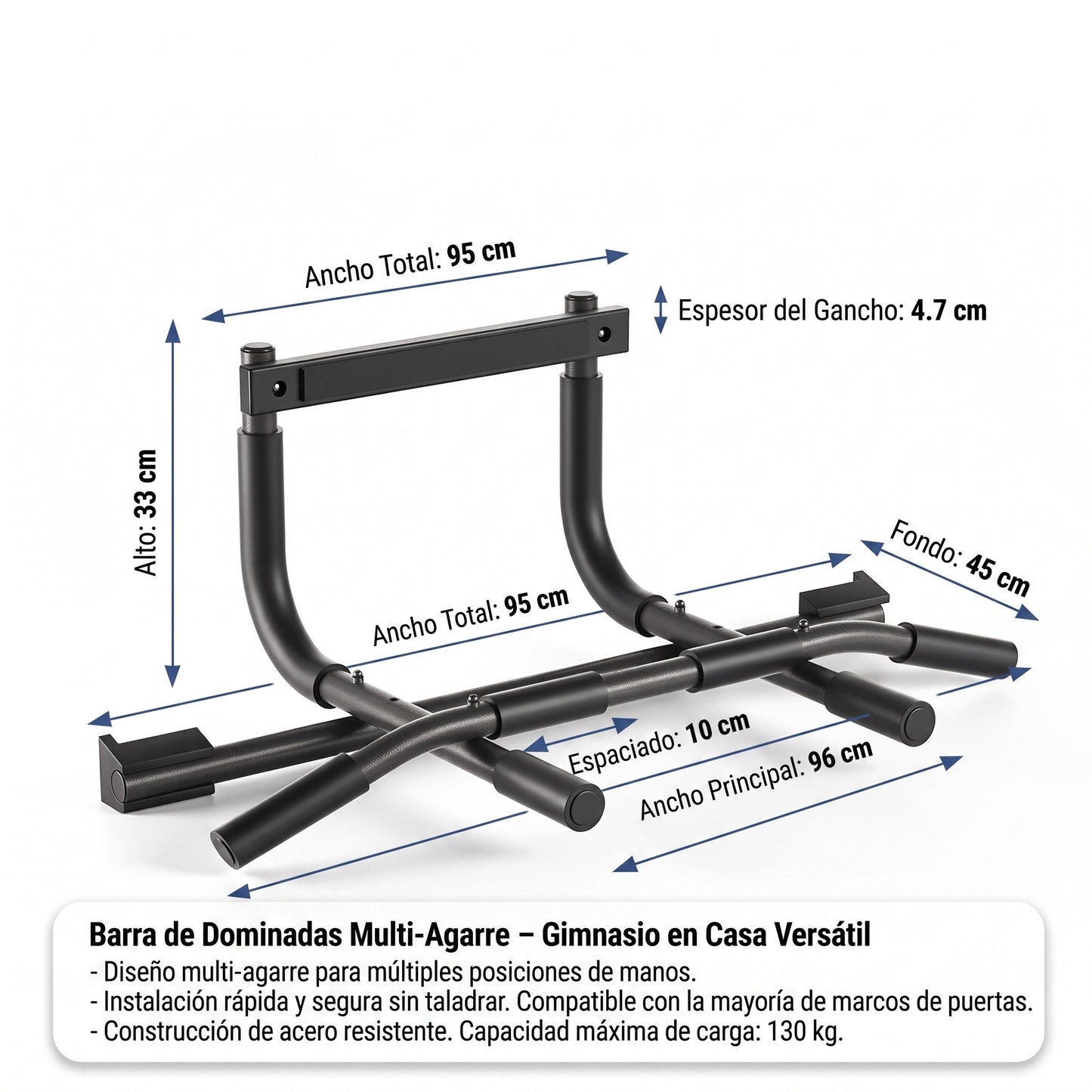 Barra de Dominadas para Puerta Ajustable PURE67 | Gimnasio en Casa