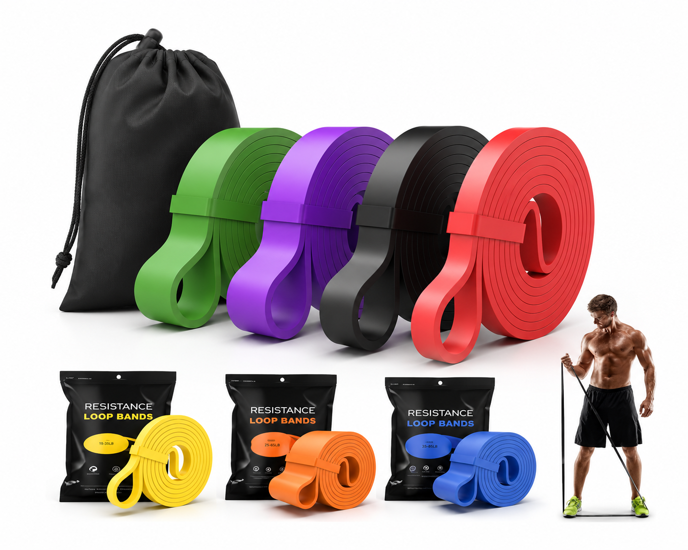Juego de bandas de resistencia, bandas elásticas de látex para Pilates, entrenamiento, fitness, ayuda a la tracción y ejercicios de tonificación corporal.