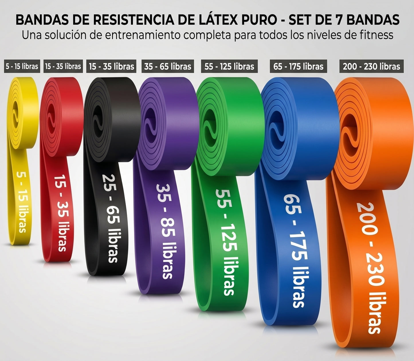 Juego de bandas de resistencia, bandas elásticas de látex para Pilates, entrenamiento, fitness, ayuda a la tracción y ejercicios de tonificación corporal.