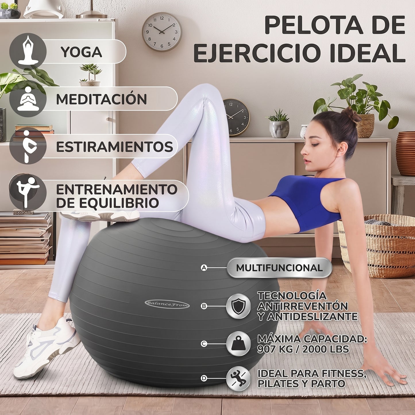 Pelota de Yoga y Fitness Premium | Antideslizante, Anti-Burst y Máxima Estabilidad