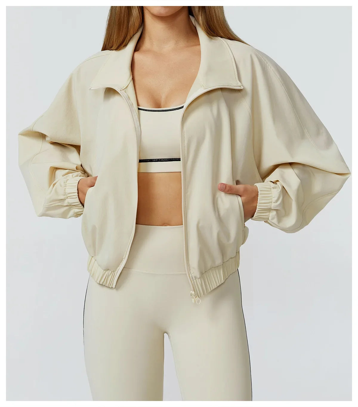 Women’s Seamless Zip-Up Gym Jacket with Pockets | Long Sleeve Workout & Running Top