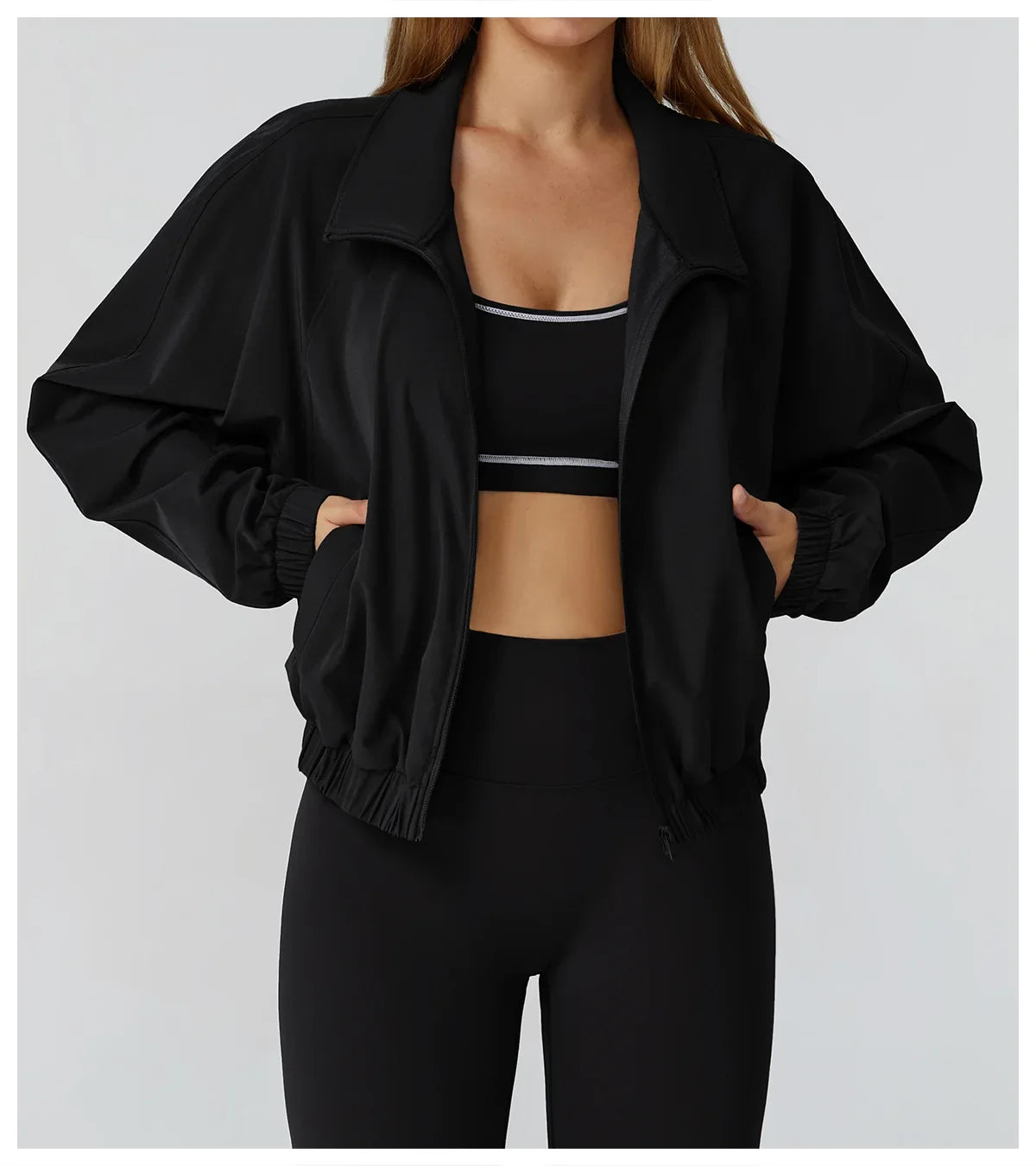 Women’s Seamless Zip-Up Gym Jacket with Pockets | Long Sleeve Workout & Running Top