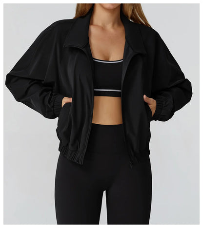 Women’s Seamless Zip-Up Gym Jacket with Pockets | Long Sleeve Workout & Running Top
